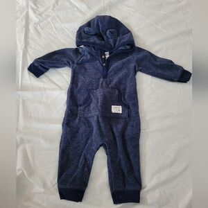 Carters "handsome fella" navy blue raccoon snap bottom hooded 1pc fleece outfit